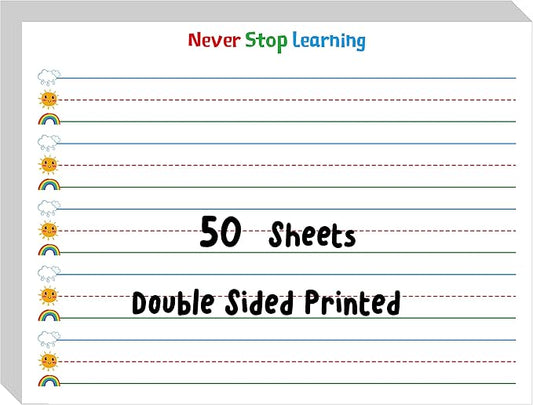 50 Sheets Ruled Writing Paper, Double-Sided Printing Skip-A-Line Ruled Writing Paper with Dotted Lines Handwriting Practice Paper 1” line spacing for Kindergarten Toddlers Kids (11” x 8.3”)