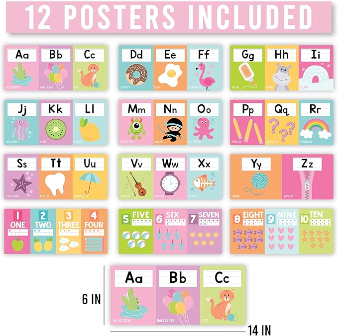 Hadley Designs Alphabet for Classroom Wall Decor - ABC Posters for Classroom Wall Chart Preschool & Kindergarten, ABC Letters & Number Line Elementary, Alphabet Cards, Pastel Classroom Decor