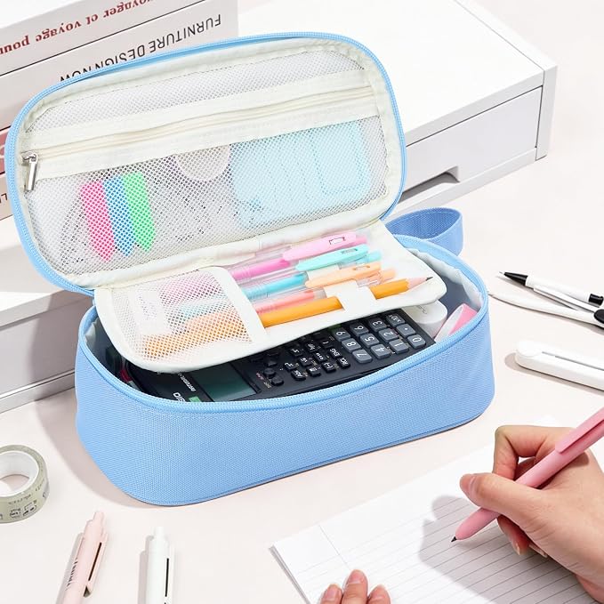 Pencil Case Pouch, Large Capacity Pen Bag Organizer, Cute Aesthetic Pencil Box for Girls Boys Kids, Back to School Supplies, Teacher Supplies Classroom Essentials, Dusty Blue