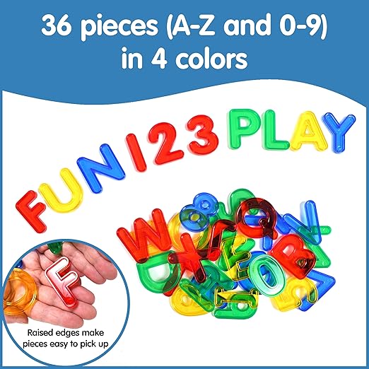 edxeducation Transparent Letters and Numbers | Mini Jar | Colorful, Plastic Letters and Numbers | Light Box Accessory | Practice Counting and Spelling