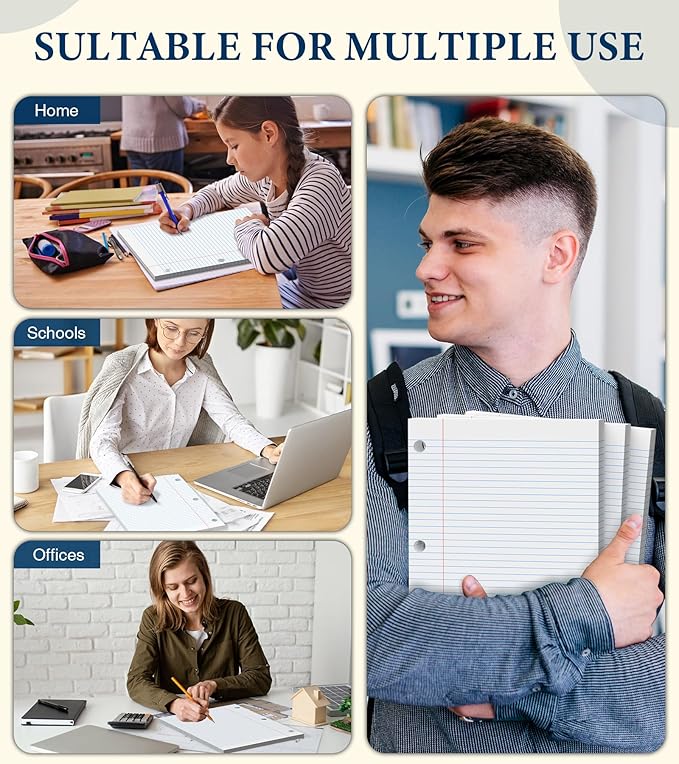 400 Sheets College Ruled Loose Leaf Paper, 3 Hole Punch Paper 8 x 10.5, Notebook Paper, 8 * 10.5 Filler Paper for 3 Ring Binders, Lined Paper College Ruled, Writing Paper With Lines