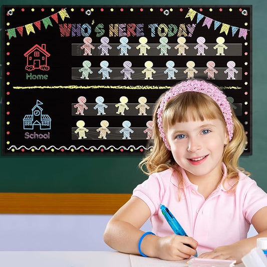 Jetec Chalkboard Classroom Attendance Chart Helping Hands Pocket Chart with 54 People Cards, Kid's Daily Schedule, Preschool Organization Management for Teachers