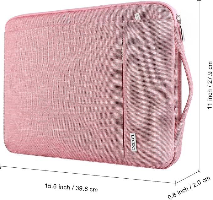 LANDICI 360°Protective Laptop Sleeve 15.6 Inch for MacBook Pro 16 M2/M1, MacBook Air 15,Computer Cover Bag,15-16" HP Dell Asus Lenovo Laptop, Pink