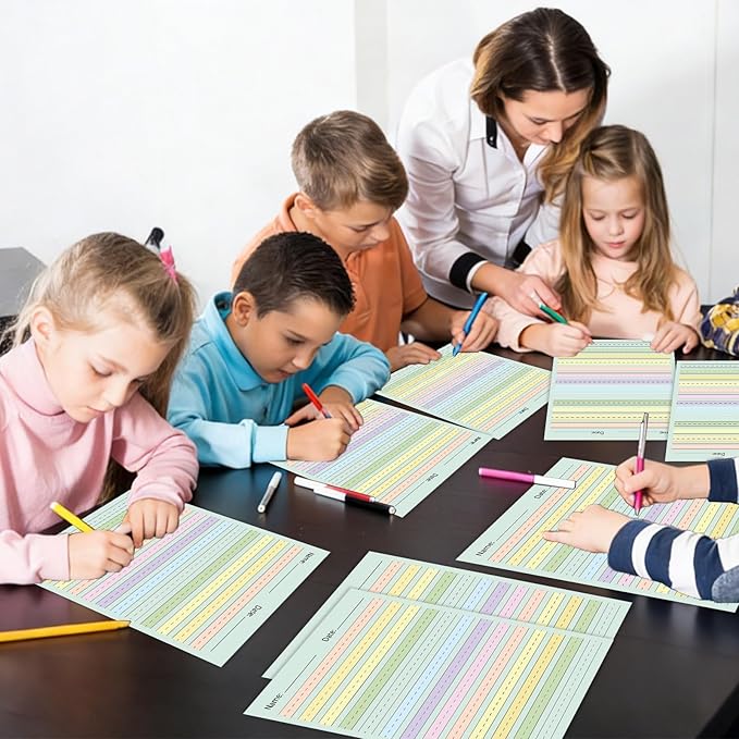 OBUSATT 50 Sheets Multi-Color Raised Line Paper Kindergarten Practice Tactile Writing Papers with 0.5inch Spacing Primary Handwriting Tablet for Kids Teachers Sensory with Line 8.5 x 11 Inch