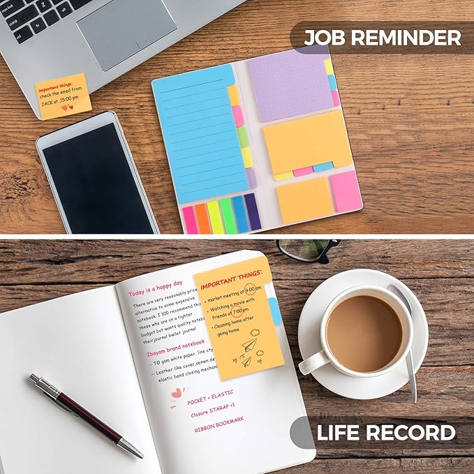 Sticky Notes Set, Post Self-Stick Notes Pads for Journaling Notebook Planner Study, Office Supplies College Essentials Back to School Supplies for High School Students Teen Girl Gifts Preppy Stuff