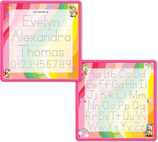 Kid's Name Tracing Board | Dry Erase Letter Tracing | Reusable Name Alphabet Tracing| Number Tracing | Personalized | Baby Unicorn Theme