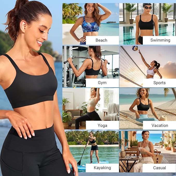 Tempt Me Women Sports Bra Bikini Tops Scoop Neck Bathing Suits Top Padded Swim Crop Tops Only