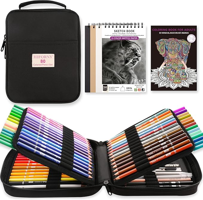 HIFORNY 80 Colored Pencils Set for Adults Coloring – 72 Colors Coloring Pencils with Extras,Artists Soft Core,Drawing Pencils Art Craft Supplies for Adults Beginners