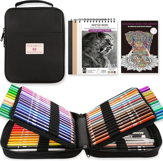 HIFORNY 80 Colored Pencils Set for Adults Coloring – 72 Colors Coloring Pencils with Extras,Artists Soft Core,Drawing Pencils Art Craft Supplies for Adults Beginners
