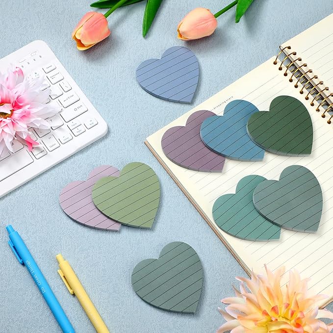 Teling 24 Pack Valentine's Day Sticky Notes Heart Lined Sticky Notes Self Adhesive Love Memo Pads for Valentines Party Exchange Gifts Office Home School 3x3 Inch(Soft Colors,Classic)