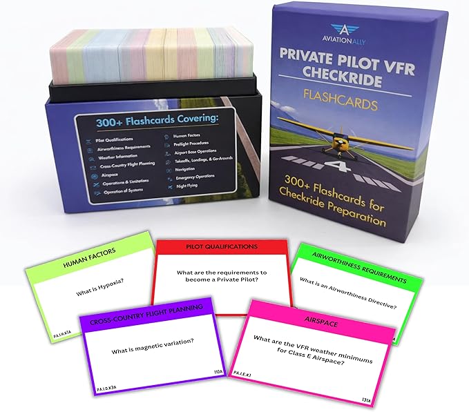 Private Pilot VFR Flashcards for Checkride & Oral Exam | 300+ VFR Study Cards Covering FAA Aviation Topics, Airspace, Weather, Charts, Systems & More | Ideal for Student Pilots