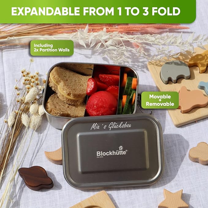 Blockhütte Custom Lunch Box for Kids Stainless Steel I 27oz I Bento Box Custom Name I Metal Lunchbox I Non-Toxic, Eco-Friendly, Leakproof Lunch Container Adults I Personalized Gifts for men