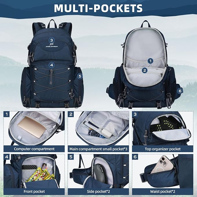 Maelstrom 40L Waterproof Hiking Backpack, Lightweight Travel Daypack | Rain Cover,Hydration-Ready, Tripod Straps, Load Compression, Survival Whistle, Perfect For Men, Women,Camping,Travel