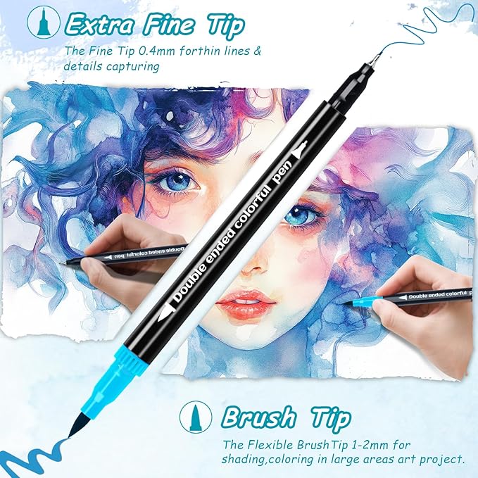 60 Colors Dual Markers Brush Pens, Art Markers Colored Pens for Adult Coloring Books, Brush and Fine Point Dual Tip Artist Colored Marker Set for Drawing Adult Coloring Hand Lettering