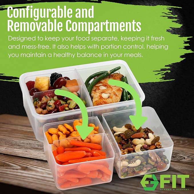 Bento Box Lunch Meal Prep Containers 3 Compartment, Leak Proof, 6 Pack | BPA-Free Reusable Food & Snack Containers for Adults and Kids, Microwave Freezer Dishwasher Safe, Stackable Airtight Lid 39oz