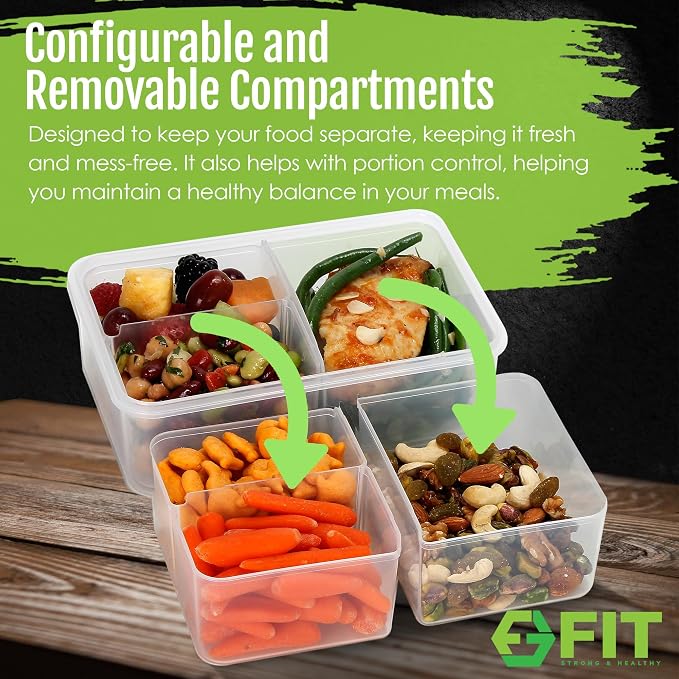 Bento Box for Kids & Adults Reusable Lunch Containers, 3 Pack, Clear, 39 oz | 3 Compartment Food Storage Meal Prep Containers with Lids, Divided Snack Box, Dishwasher Freezer Microwave Safe, Airtight