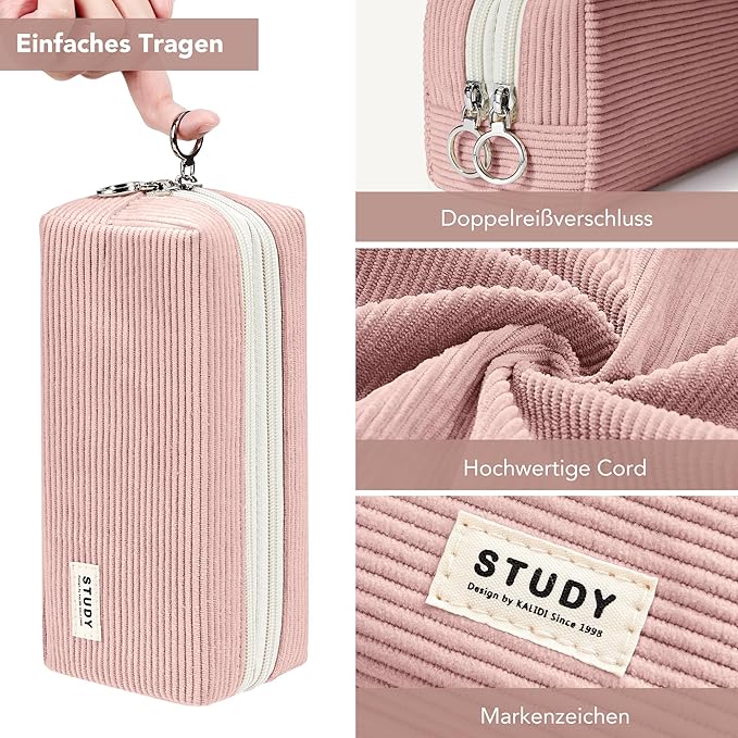 KALIDI Large Pencil Case Corduroy Pencil Pouch Box Cute School Supplies for Teen Girls Boys, Dusky Pink