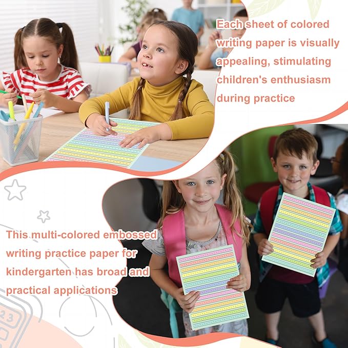 Handwriting Paper 8.5”x11” Colored Primary Writing Paper for Kids with ADHD 0.5” Spacing Multi-Sensory Ruled Handwriting Tablet Dysgraphia Pad for 2nd Grade and Up (500)