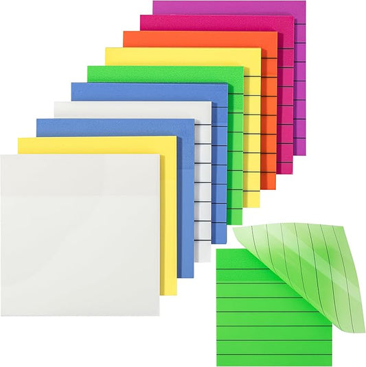 Mr. Pen- Transparent Sticky Notes, 3"x3", 10 Pads, 7X Lined, 3X Blank, 500 Sheets, Lined Transparent Sticky Notes, Water-Resistant See Through Self-Adhesive Note Pads for Bible Journaling, Studying