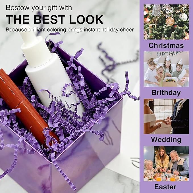 1LB Crinkle Cut Paper Shred Filler for Gift Box Bag and Basket On Holidays(Purple)