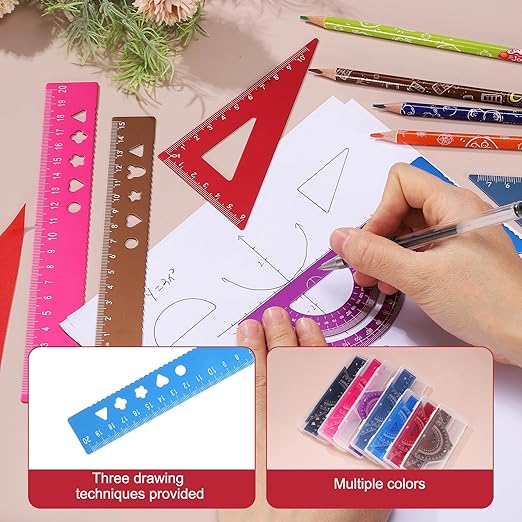 PATIKIL 8 Pcs Geometry Drafting Tool, Aluminum Alloy Geometry Kit Math Tool Includes 20cm L Ruler Protractor Triangles for Drafting Angle Measure Simple Science Experiment, Sky Blue