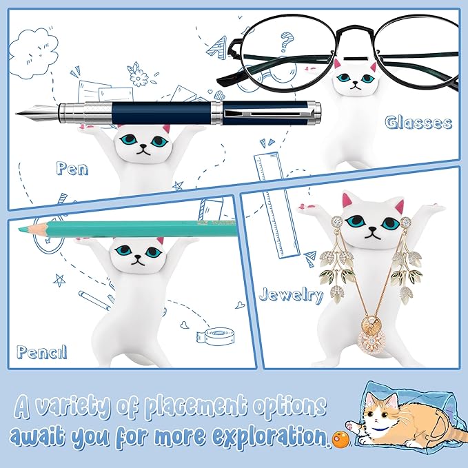 ATHAND Cat Pen Holder,Office Gift for Women Cat Pencil Holder Desk Accessories Office Decor Funny Decor Kawaii Stuff(White)