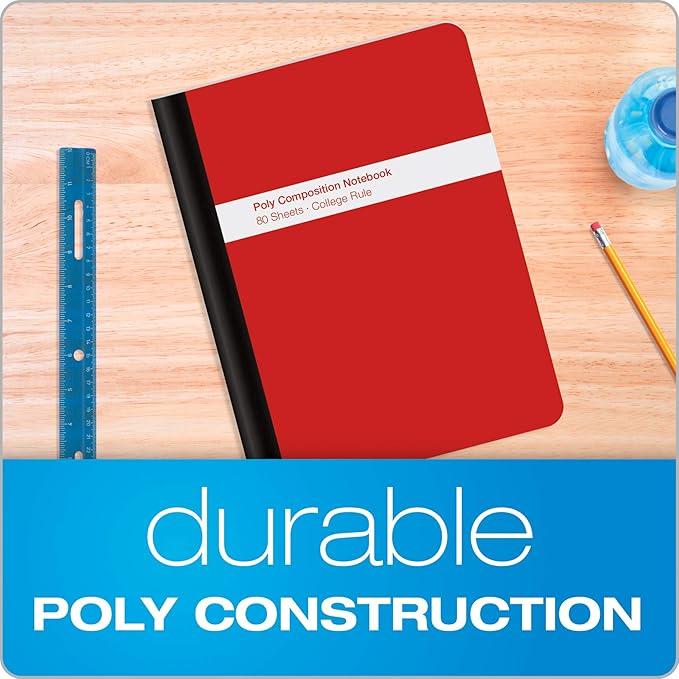 Oxford Poly Composition Notebook 4 Count, College Ruled Paper, 9-3/4 x 7-1/2 Inches, 80 Sheets, Assorted Colors: Blue, Green, Purple, Red (64958) (Pack of 6)