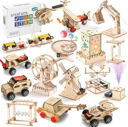 Yutin 16 Set STEM Kits, Wood Car Science Building Kits for Kids Ages 8-12, 3D Wooden Puzzle Crafts for Boys 8, Assembly Model Set for Girls 8 9 10 11 12+