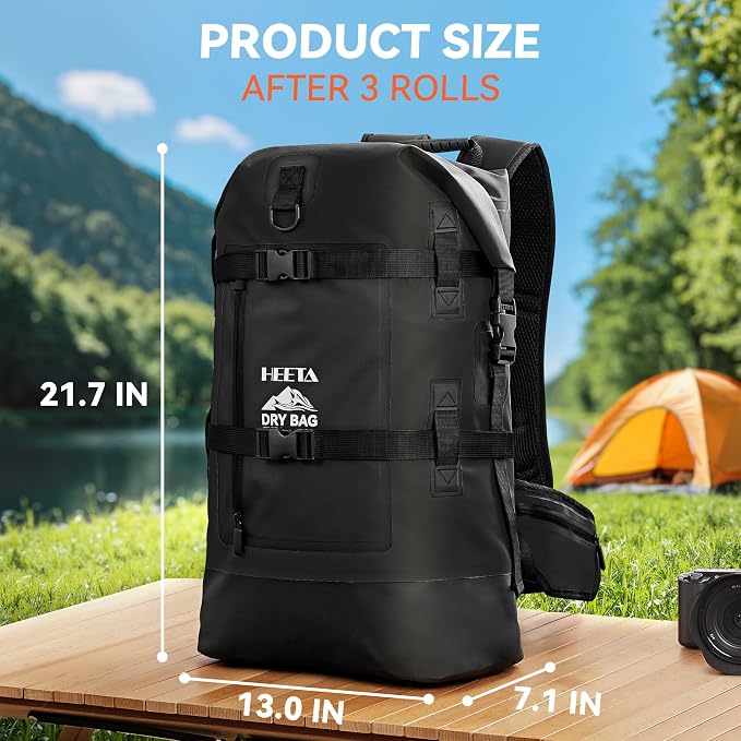 HEETA Dry Bags Waterproof Backpack 40L for Men & Women, Roll Top Heavy Duty | Cushioned Hiking Backpack, for Kayaking Boating Paddle Boarding Fishing Travel Camping Beach Vacation Cruise Ship Essentials