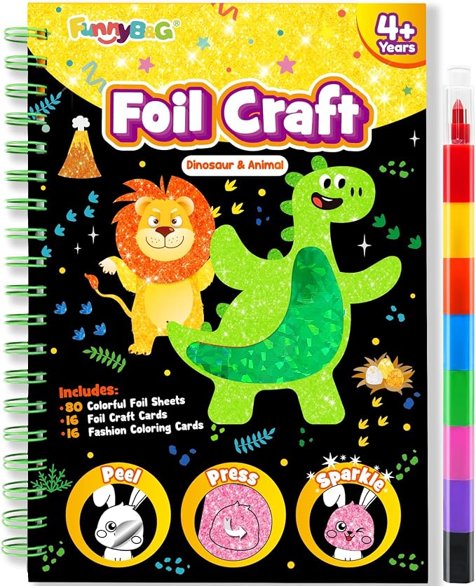 FUNNYB&G Mess-Free Foil Art Craft for Kids Ages 4-10, Kids Birthday Gift