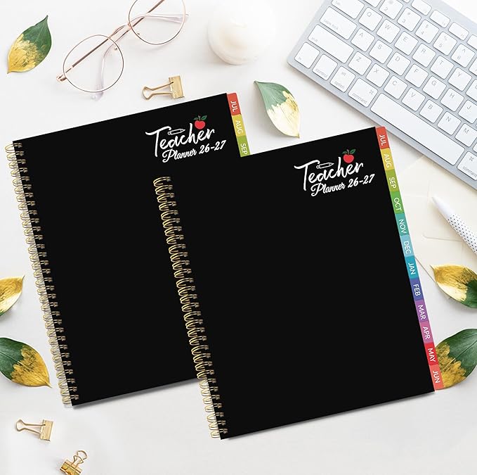 Teacher Planner 2026-2027 Weekly and Monthly Teacher Planner 2026-2027 Academic Year, July 2026 - June 2027, 8.7" x 10.8", Lesson Planner Book with Twin-Wire Binding & Tabs for Teachers - Black