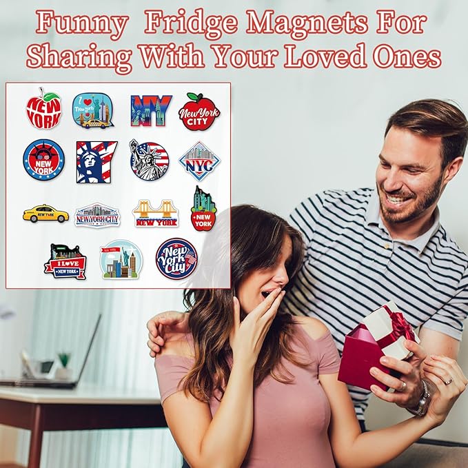 Wxiben New York Refrigerator Magnet - 16Pcs New York Souvenirs Gift NYC Fridge Magnets City Travel USA Flag Fridge Magnetic Stickers for Home Office Kitchen Locker Car Traveler Tourist Gifts