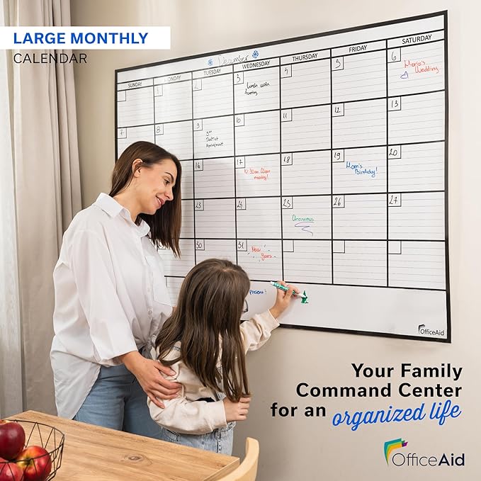Large Dry Erase Calendar for Wall 36x48, Giant Family Office Big Reusable, Monthly Planner Erasable Month, Rolled Whiteboard White Board, 48x36 Calendar Dry Erase for Undated Wall Large Classroom