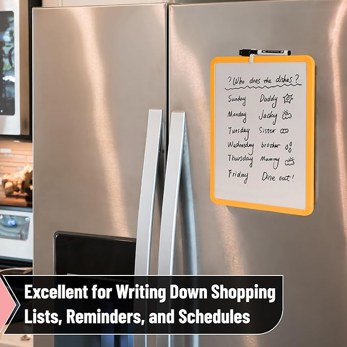 Mr. Pen- Dry Erase Board, 14” x 11” with a Black Dry Erase Marker, Orange Frame, Small Mini White Board for Students, Fridge, Wall, Locker, Includes Double Sided Tapes