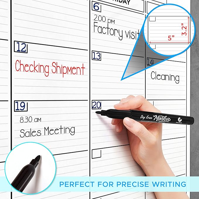 Large 24"x36" White Board Calendar Dry Erase for Wall Big Dry Erase Wall Calendar Monthly Large Wall Calendar Dry Erase Board Planner Includes 6 Markers Eraser Push Pins & Mounting Tape