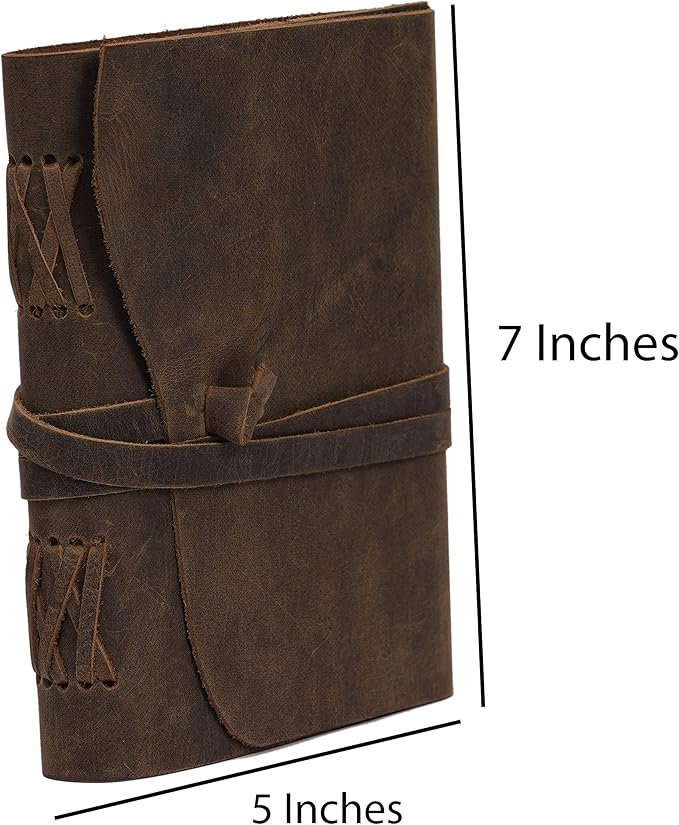 Leather Journal Travel Diary, Handmade Vintage Bound Notebook for Men & Women, Antique Finish, Genuine Buffalo Leather- Quality Lined Brown Paper Perfect for Notes, Art Sketchbook, 7X5 Inches, Brown