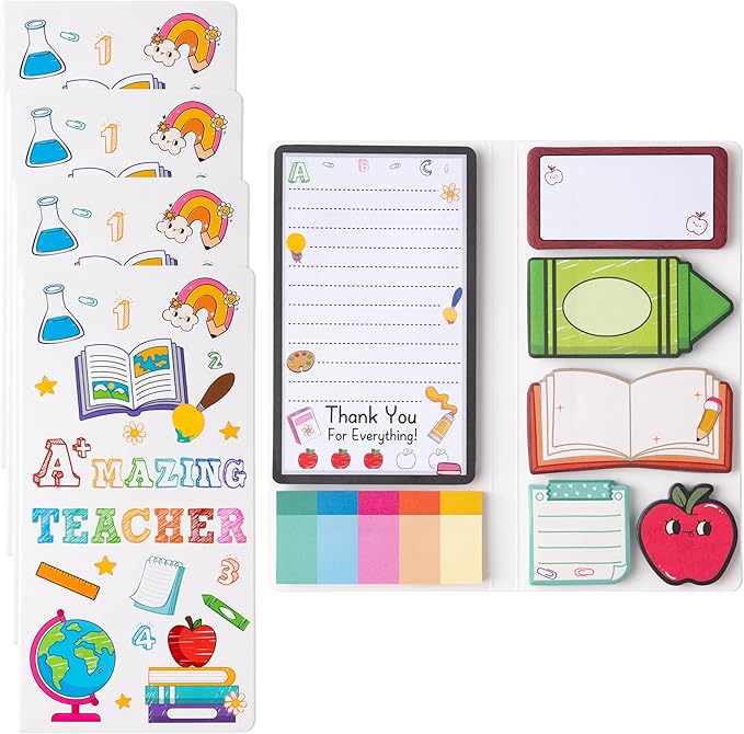 B1ykin A+ Teacher Sticky Notes Set - A+ Amazing Teacher Self-Stick Notes Pad, 550 Sheets Writing Memo Pages Sticky Notepad for Teacher Appreciation Gifts, School Office Supplies (4Pcs)