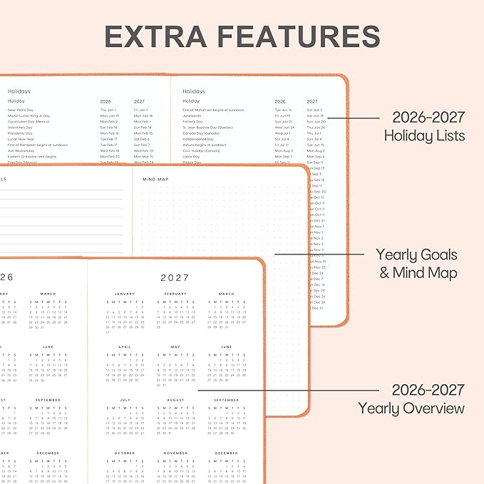 And Per Se Undated Planner, Weekly & Monthly Planner with Goal & Habit Tracker, A5 Leather Hardcover Productivity Journal for Academic Year (Pumpkin Orange)