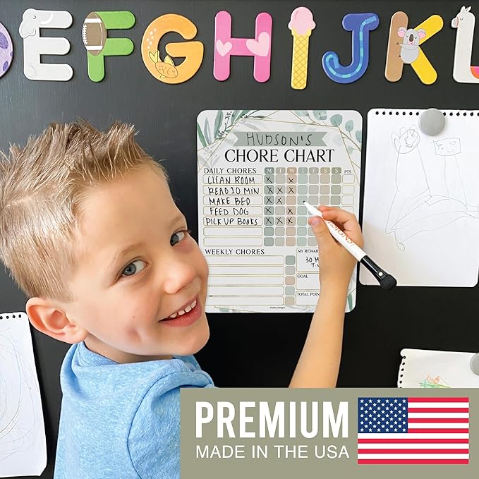 Hadley Designs Magnetic Chore Chart for Kids Multiple Kids – Dry Erase Chores Chart for Adults and Teens, Responsibility Task List for Family, Fridge Task Board Tracker at Home, Greenery Chore Board