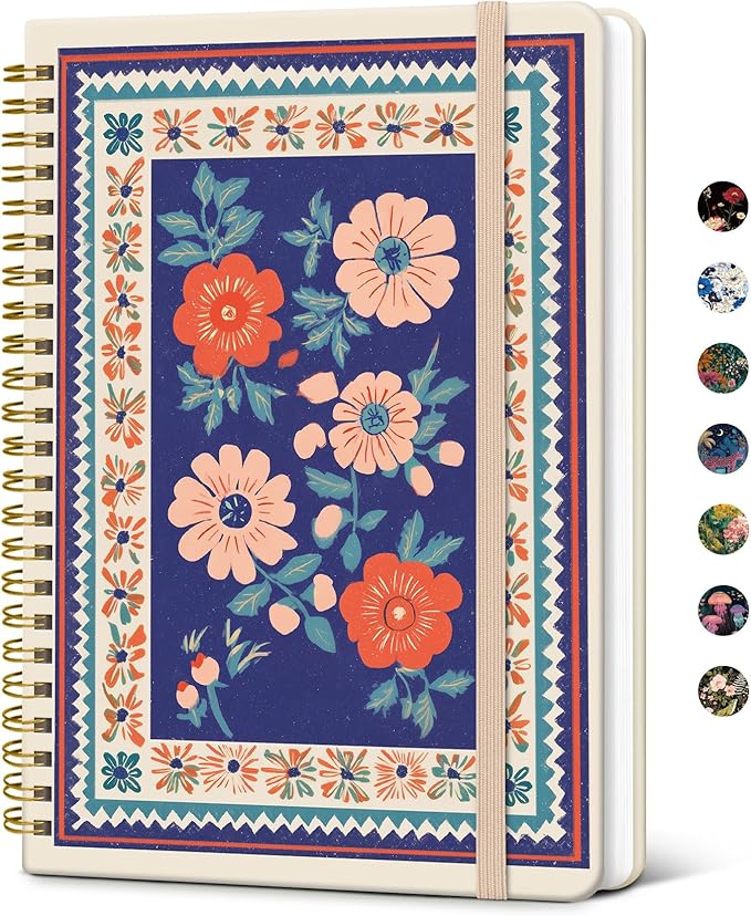 Taja Lined Spiral Notebook Journal for Women A5(5.8" × 8.3"), Cute Hardcover Notebook for Work, School & Note Taking, Pretty College Ruled Journal for Writing, 140 Pages, Folk Bloom