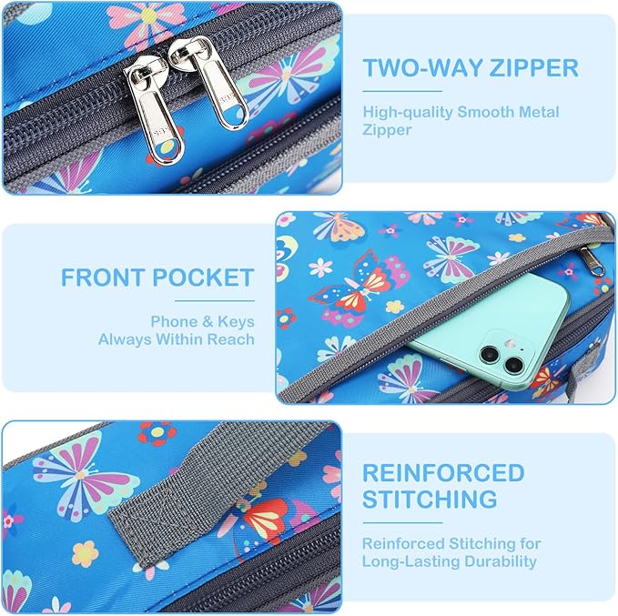 FlowFly Kids Lunch box Insulated Soft Bag Mini Cooler Back to School Thermal Meal Tote Kit for Girls, Boys, Butterfly