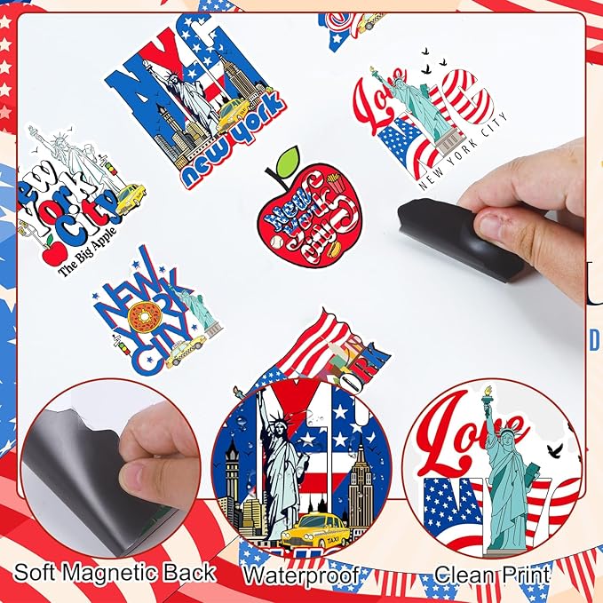 Wxiben New York Fridge Magnet - 12Pcs New York Souvenirs Gifts NYC Refrigerator Magnets USA Flag Statue of Liberty Fridge Magnetic Stickers for Home Office Kitchen Locker Traveler Tourist Gift