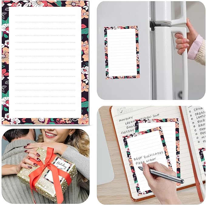 2 Pack Lined Sticky Notes 4x6 in, Cute Self-Stick Notepads with Lines, Large Memo Pads Strong Adhesive for Office, Home Boho Colorful Flowers