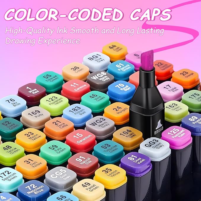 Alcohol Markers Set, 60 Colors Dual Brush Tip Art Coloring Markers for Adult Drawing, Permanent Alcohol Based Colored Sketch Pens Art Supplies Gifts for Illustration