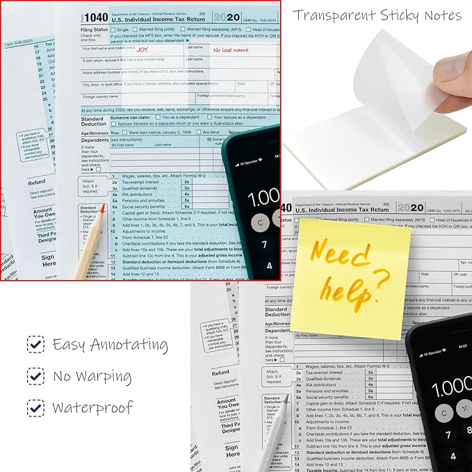 300 Pcs Transparent Sticky Notes, 2x3 Inch Waterproof See Through Sticky Notes for School Office Books Annotation (2x3 Inch)