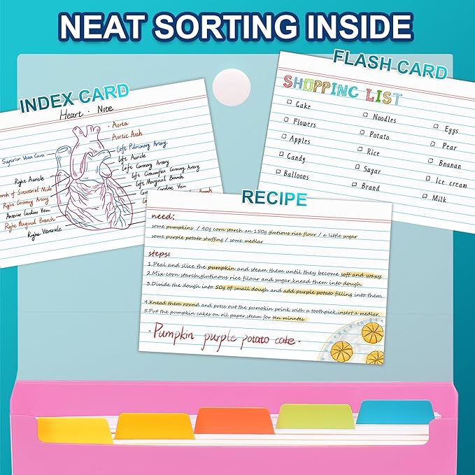H4D 4x6 Index Card Case with 100 Heavyweight Ruled Index Cards and Dividers, Pink