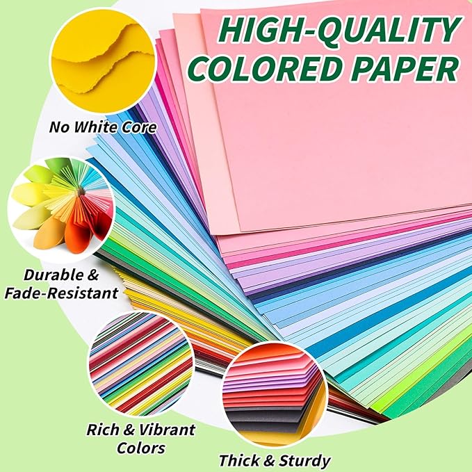 Oleitodh Colored Cardstock Bulk 300 sheets, 8.5” x 11” Cardstock Paper 30 Assorted Colors Construction Paper,180 GSM Card Stock Scrapbooking Supplies for Diy Crafts Cricut Card Making