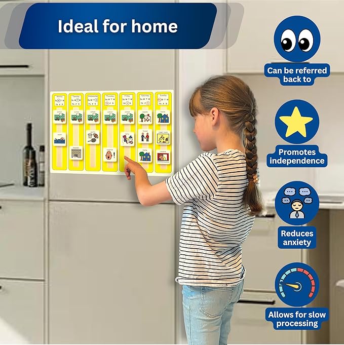Kids Calendar Visual Schedule Autism – Premium Durable Plastic – Calendar Pocket Chart – Special Education Classroom Must Have – Autism Learning Materials (English)