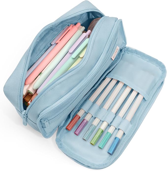 SUNEE Pencil Case, Large Capacity Pencil Pouch, Aesthetic Big Pen Bag 900D Oxford Pen Box for Office Stationery Organizer School Supplies Multifunctional for Teen Boys Girls Women Men, Blue
