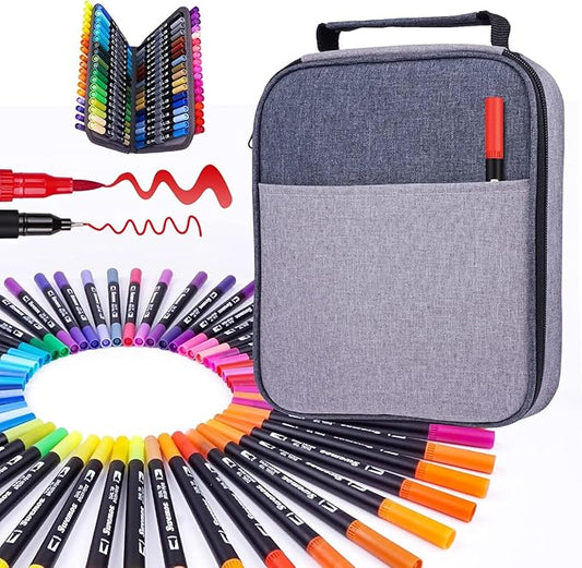 Swemos Markers for Adult Coloring Book, 72 Colors Art Markers Set Dual Tip Brush Pen, Coloring Markers Fine Point Artist Drawing Paintings Diaries Journaling Art projects Art Supplies with Case